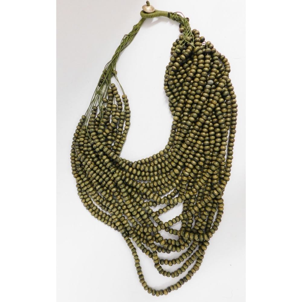 Tribal E By ERIKA PENA Multi Stand (19) Green Olive Wood Beaded‎ Necklace